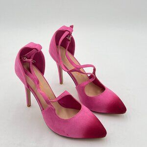 FOWT Pink Two Tone Pump Pointed Toe Slip on Strappy Comfy High Heels Office Shoe
